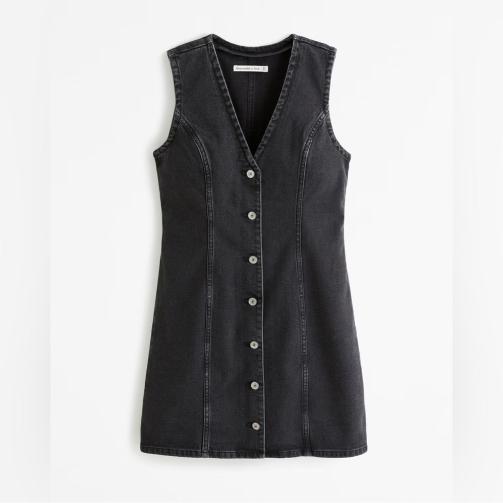 NWT Black Sleeveless V-Neck Sheath Denim Mini Dress